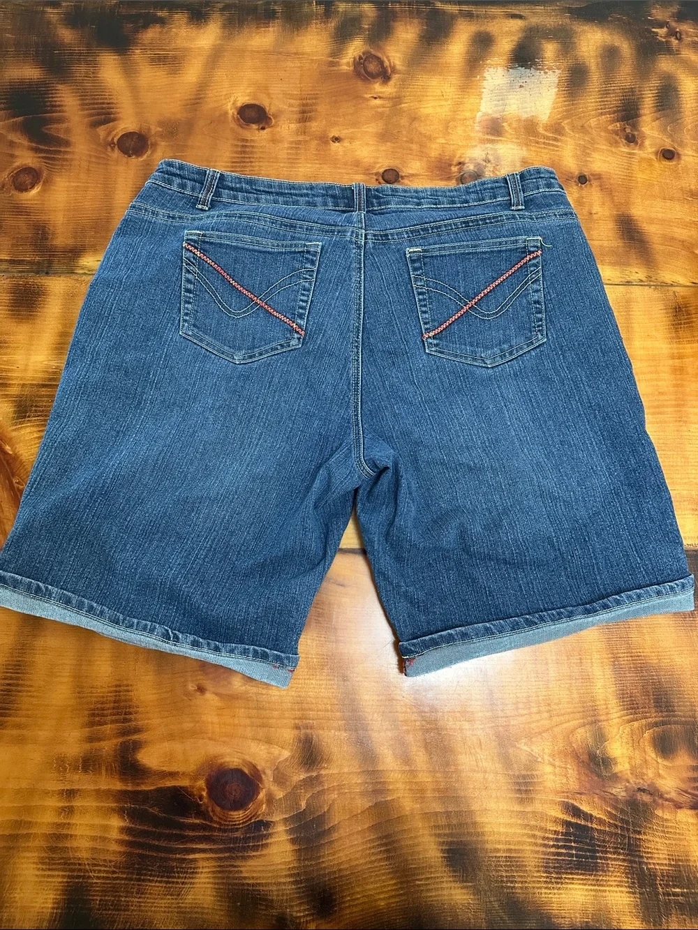 Mwah Women’s Dark Blue Denim Bermuda Shorts - Casual Cuffed Jean Shorts